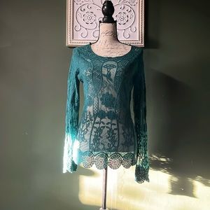 Dark green lace shirt.